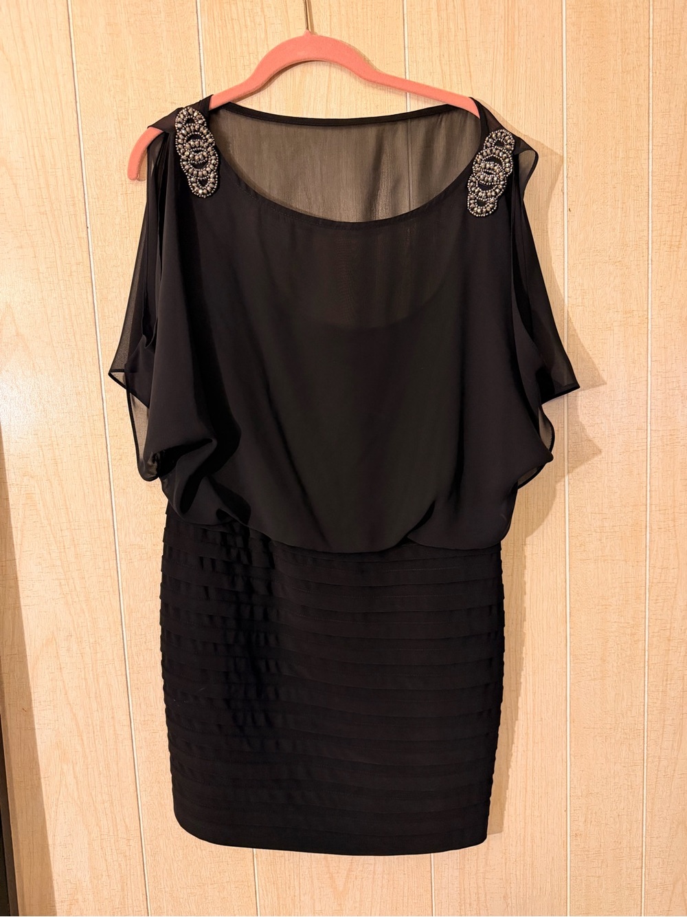 Xscape Black Embellished Shoulder Mini Dress